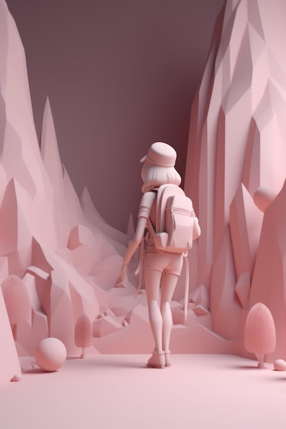 Happy tourist girl with backpack is ready for adventure Travel and tourism Hiking AI generative