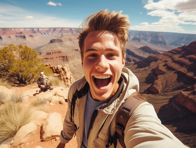 Happy tourist taking selfie