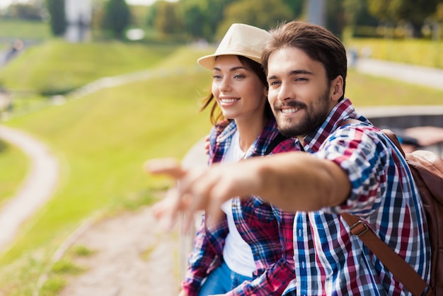 Happy Tourists Couple of Young People Dating.