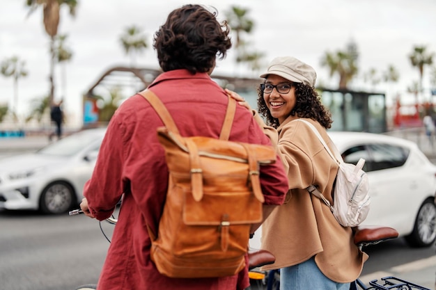 A happy travelers with bikes on their vacation in Spain