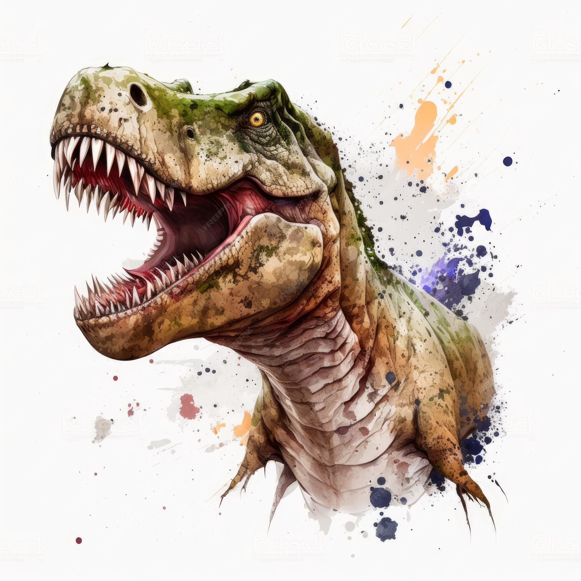 Realistic Happy Cartoon Dinosaur Near the Mountains · Creative Fabrica