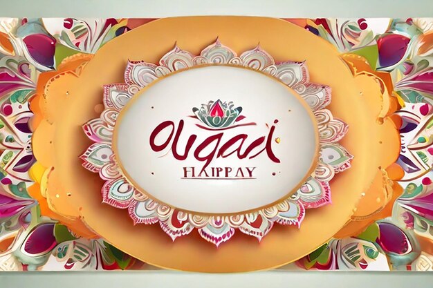 Happy Ugadi day Template Vector greeting card with floral mandala frame Empty Banner template for text design