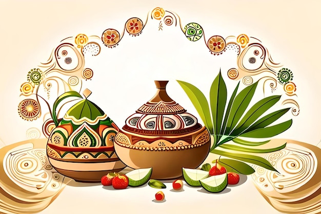 Photo happy ugadi greeting card background with kalash happy ugadi holiday composition hindu new year