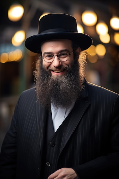 Photo a happy ultraorthodox rabbi