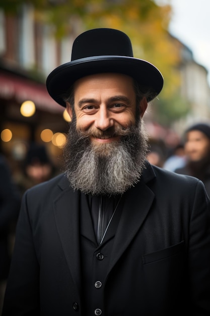 Photo a happy ultraorthodox rabbi