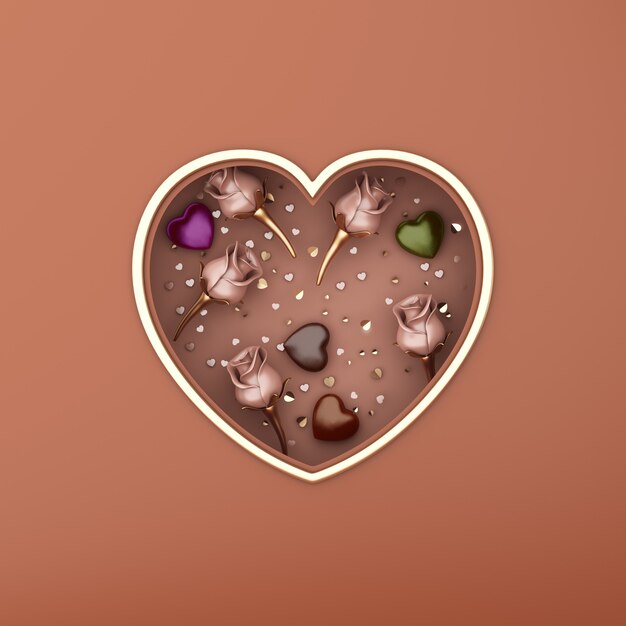 Happy Valentijnsdag decoratie achtergrond met hart vorm geschenkdoos bloem chocolade snoep