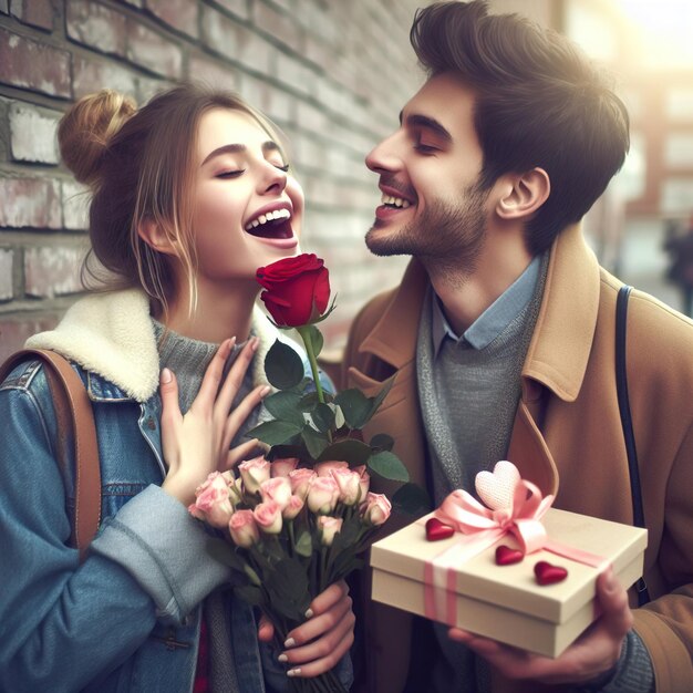 Foto felice coppia di san valentino celebra il giorno di san valentino