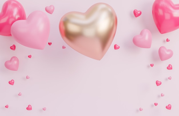 Happy valentine day banner with many hearts 3d objects on pink background.,3d model and illustration.