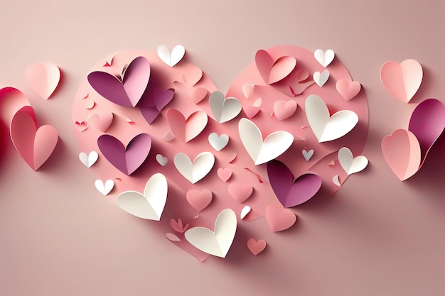 Happy Valentine Day vector design decorated with 3d hearts on background Generative Ai