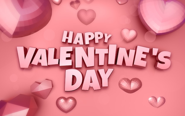 Photo happy valentine's day 3d illustration with heart diamond and 3d text