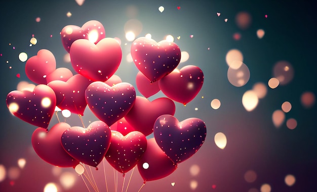 Happy valentine's day ballonnen hart vorm bokeh verlichting achtergrond liefde concept generatieve ai