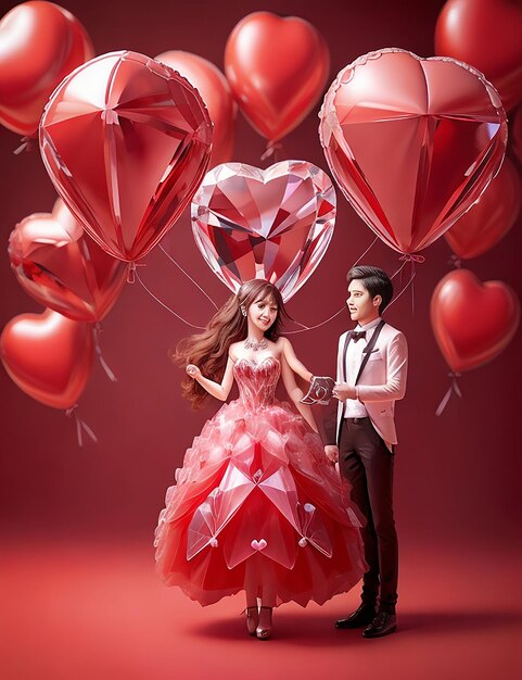 Photo happy valentine's day banner design with red and white heartshaped balloon8k romantic weather