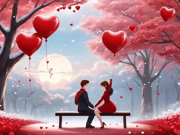 Happy Valentine's Day banner design with red and white heartshaped balloon8k romantic weather