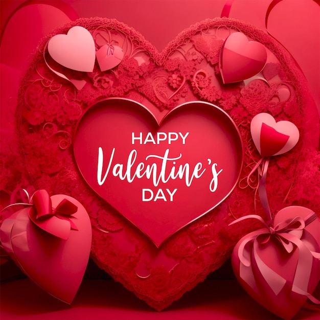 Happy valentine's day banner with symbol of heart from Red Heart background