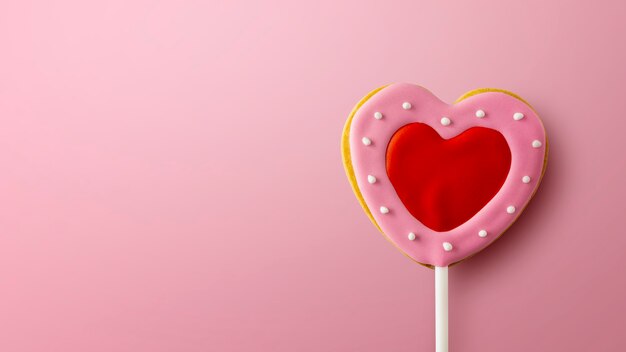 Happy valentine's day concept. heart shaped cookies on pink