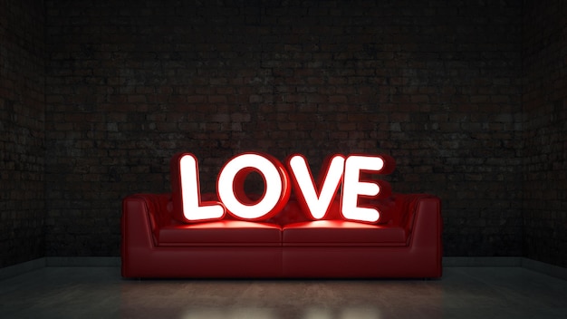 Happy Valentine's Day Concept. LOVE near the wall. 3D Rendering