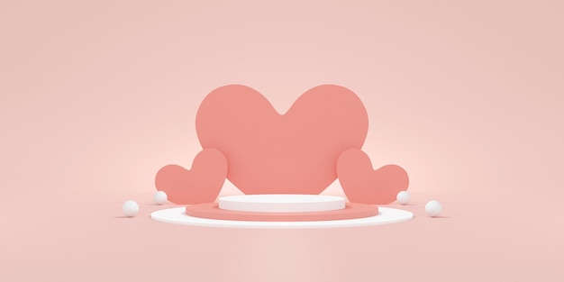 Felice concetto di san valentino. sfondo rosa stile minimale per la presentazione del prodotto di branding il giorno di san valentino. scena mock-up con spazio vuoto.illustrazione 3d