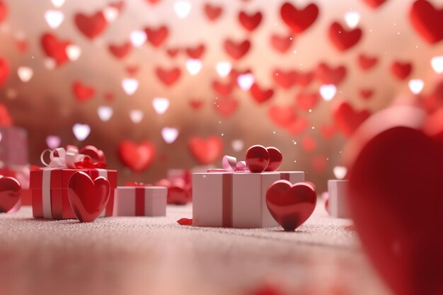 Happy valentine's day concept with red gift box and heart shaped balloons romantic banner love