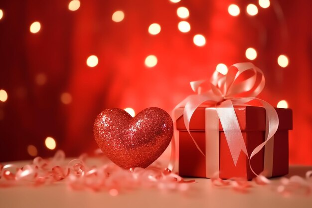 Happy valentine's day concept with red gift box and heart shaped balloons romantic banner love