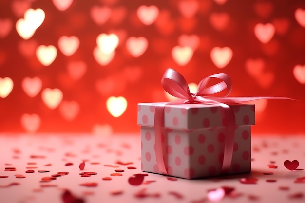 Happy valentine's day concept with red gift box and heart shaped balloons romantic banner love