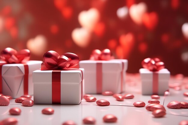 Happy valentine's day concept with red gift box and heart shaped balloons romantic banner love