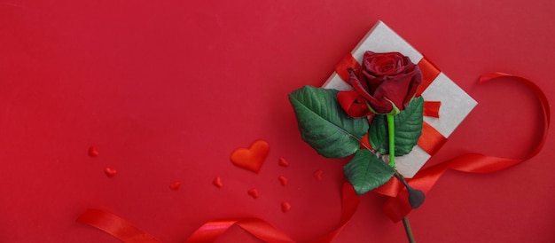 Happy Valentine's Day. Gift box and rose