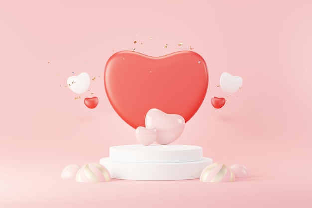 Happy valentine's day minimal sweet love scene with display
podium for mock up and product brand presentation pink pedestal
stand cute lovely heart background love day's design style 3d
render