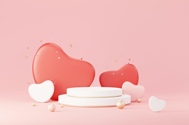 Happy valentine's day minimal sweet love scene with display
podium for mock up and product brand presentation pink pedestal
stand cute lovely heart background love day's design style 3d
render