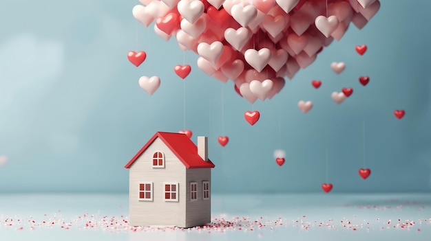 Happy Valentine's Day Sweet tiny Home isolated on blue background