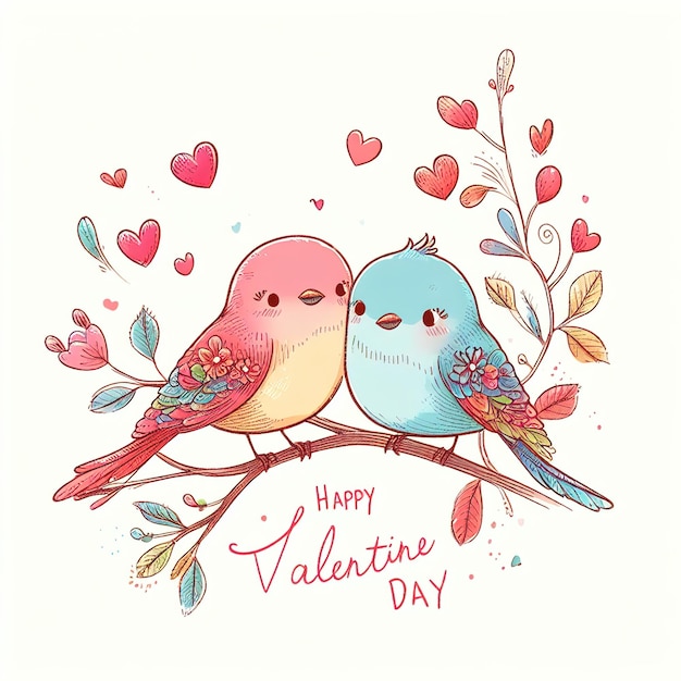 Photo happy valentine s day with birds happy valentine day card with two birds