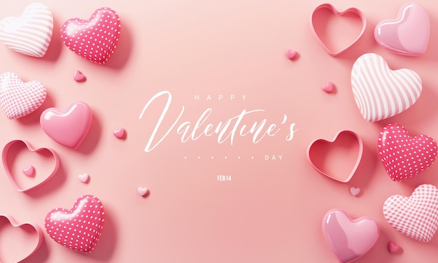 happy valentine's day with hearts on pink background