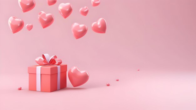행복한 발렌타인 데이 판매 배너 심장 선물 상자 분홍색 배경에 텍스트를위한 공간
