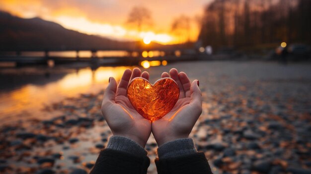 발렌타인 데이 축하 인사 (Happy valentine's day wishes with heart shape on hands)