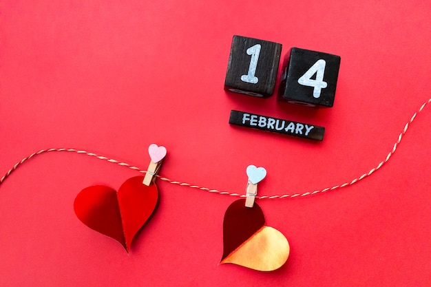 Happy valentines day 2021. Calendar and hearts