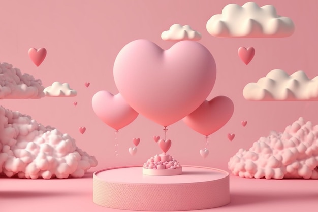 Happy valentines day 3d pink hearts on background create with generative ai technology.