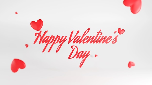 С Днем Святого Валентина 3D текст с красным сердцем и белым фоном
