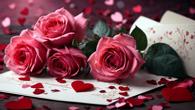 Foto buon valentino sullo sfondo con fiori di rosa e cuore