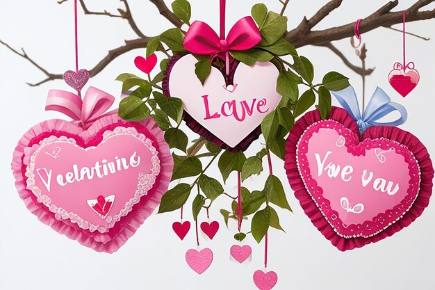 Photo happy valentines day banner greeting card with valentine elements like gift and hearts