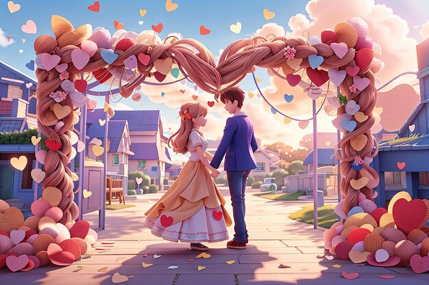 3 d の赤いハートのお祝いのベクトルの背景と幸せなバレンタインデーのバナー愛のカップル