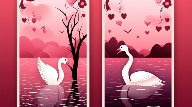 happy valentines day banners illustration couple swan