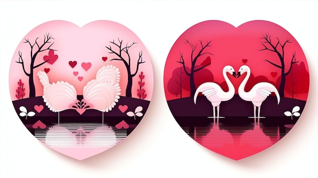 happy valentines day banners illustration couple swan