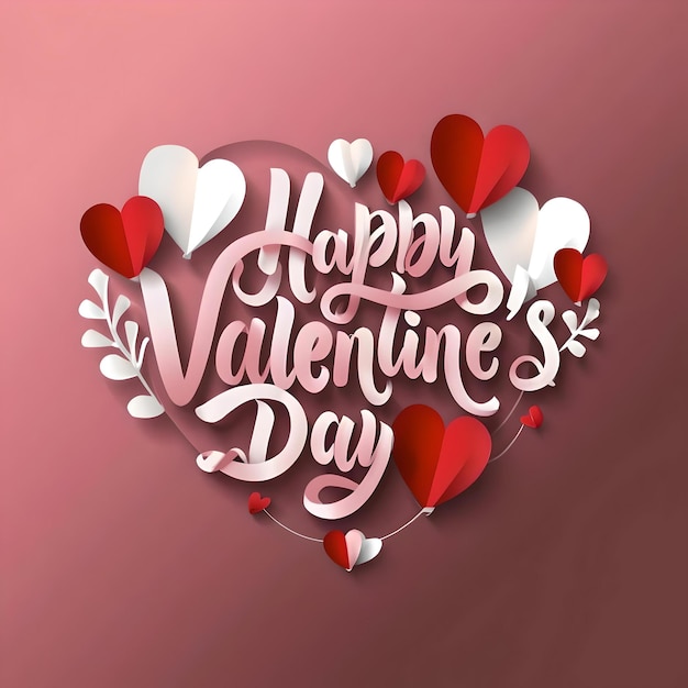 Happy valentines day beautiful greeting card from paper cut