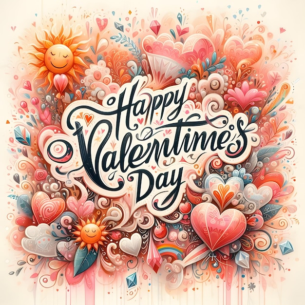 Happy Valentines Day beautifully handlettered in whimsical scrip