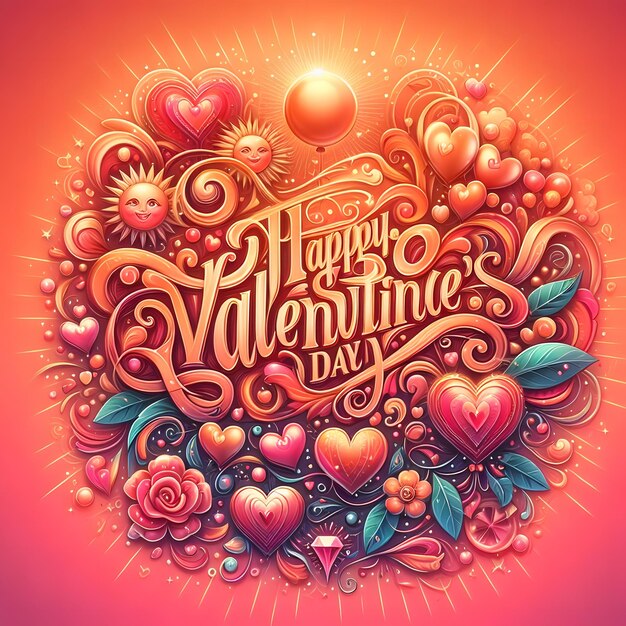 Happy Valentines Day beautifully handlettered in whimsical script