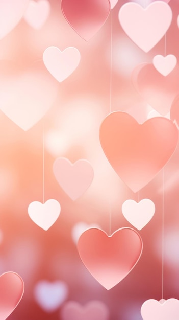 행복한 발렌타인 데이 흐릿한 배경 축하 빨간색과 분홍색의 심장 모양의 풍선 심장