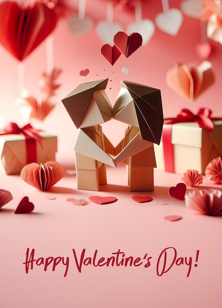 Happy Valentines Day Card in Origami Style