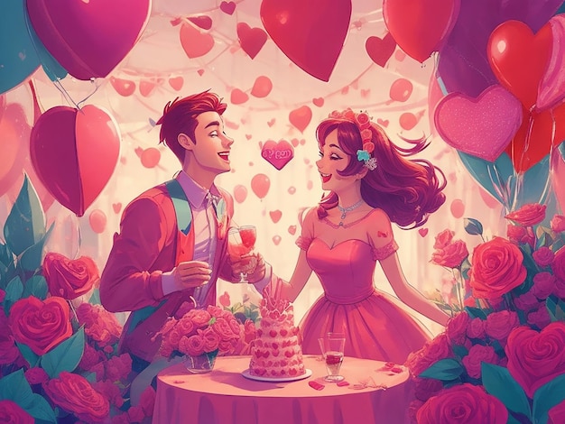 Happy Valentines Day Cartoon Illustration