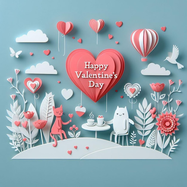 Photo happy valentines day concept card in paper cut style