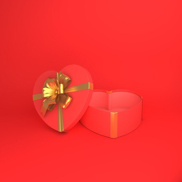 Happy valentines day decoration with red heart shape gift box