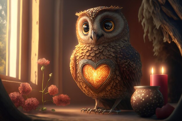 Photo happy valentines day from owl and heart